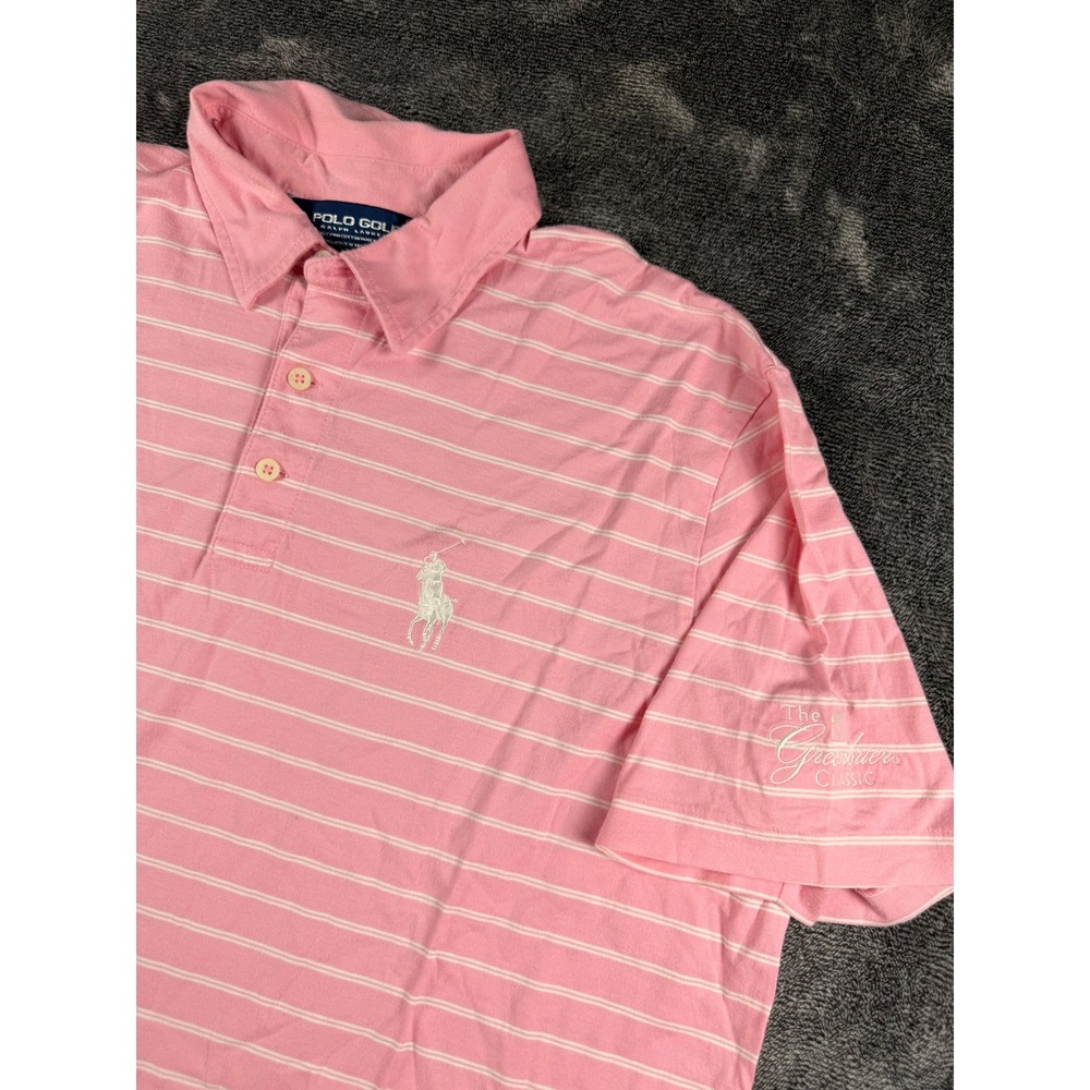 Polo Golf Ralph Lauren Pink Striped Big Pony Pima Cotton Polo Shirt Mens L